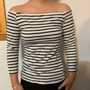 Off the shoulder navy stripped shirt